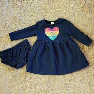 Carter's baby girl cotton sequin heart dress navy